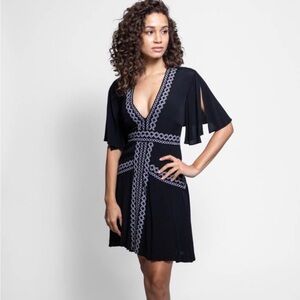 Nicole Miller Black Tag Collection Embroidered Black Lined Dress. Size 8 NWT